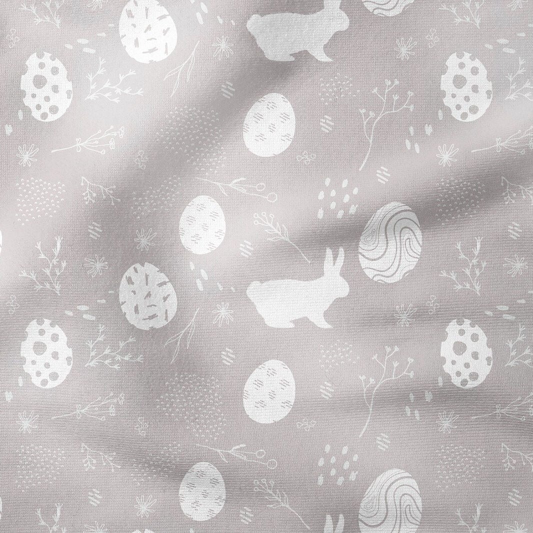Happy Easter / Paskalya Koleksiyonu Gri Zeminli Yumurtalı, Tavşanlı Çok Amaçlı Dekoratif Dijital Baskı Kumaş