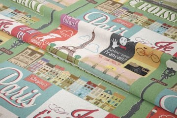 Fransa Paris Temalı Patchwork Desenli Dijital Baskılı Kumaş