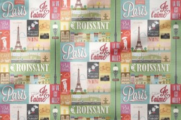 Fransa Paris Temalı Patchwork Desenli Dijital Baskılı Kumaş