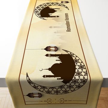 Ramazan Koleksiyonu- Sarı Tonlu Ramazan Runner Dikilmemiş Panel Kumaş