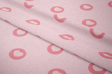 Sevgililer Günü Koleksiyonu-Toz Pembe Zeminli Yuvarlak İçinde Kalpli Kumaş