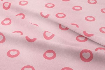 Sevgililer Günü Koleksiyonu-Toz Pembe Zeminli Yuvarlak İçinde Kalpli Kumaş