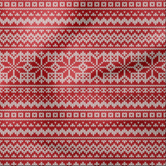 Kırmızı Beyaz Örgü Motif Desenli Dijital Baskılı Kumaş