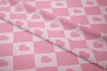 Sevgililer Günü Koleksiyonu-Açık Pembe Kareli Kalpli Kumaş