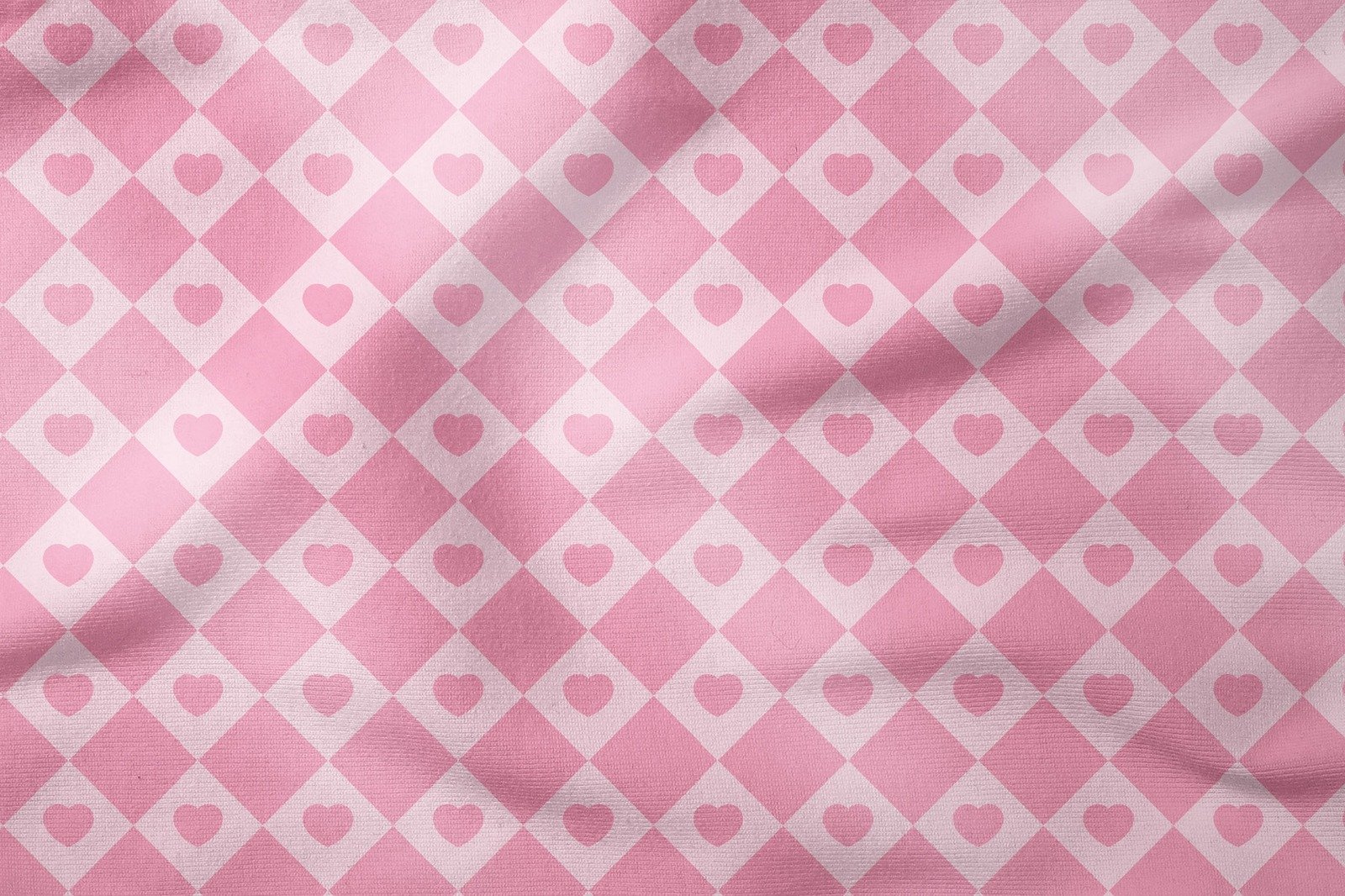 Sevgililer Günü Koleksiyonu-Açık Pembe Kareli Kalpli Kumaş