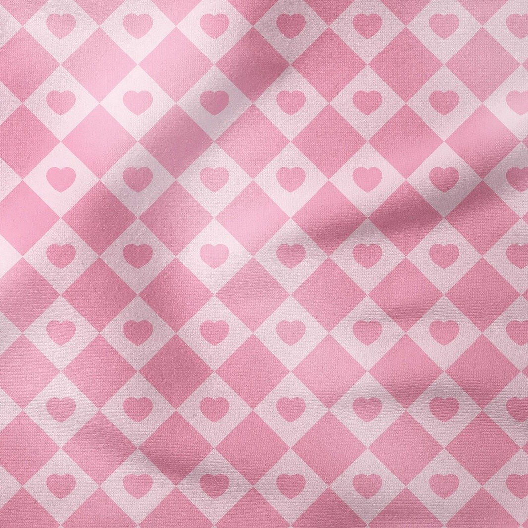 Sevgililer Günü Koleksiyonu-Açık Pembe Kareli Kalpli Kumaş