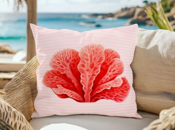 3D Çizgili Mercan Temalı Kırlent Paneli Dikilmemiş Kumaş