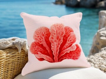 3D Çizgili Mercan Temalı Kırlent Paneli Dikilmemiş Kumaş