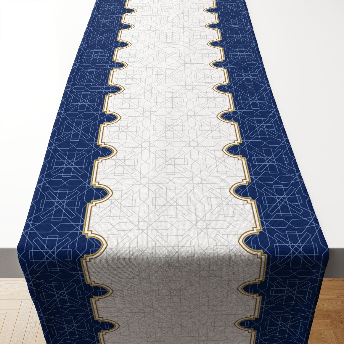 Ramazan Koleksiyonu- İslamic Lacivert Geometrik Runner Dikilmemiş Panel Kumaş
