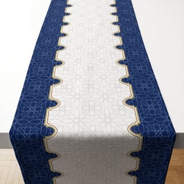 Ramazan Koleksiyonu- İslamic Lacivert Geometrik Runner Dikilmemiş Panel Kumaş