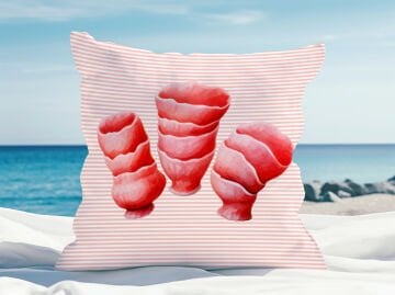 3D Çizgili Mercan Temalı Kırlent Paneli Dikilmemiş Kumaş