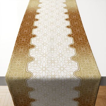Ramazan Koleksiyonu- İslamic Altın Sarı Geometrik Runner Dikilmemiş Panel Kumaş