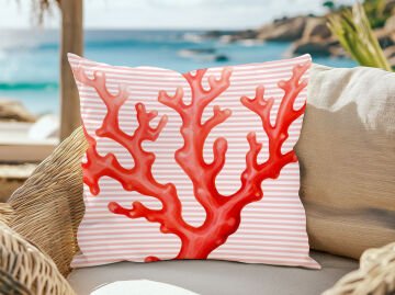 3D Çizgili Mercan Temalı Kırlent Paneli Dikilmemiş Kumaş