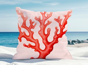 3D Çizgili Mercan Temalı Kırlent Paneli Dikilmemiş Kumaş
