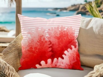 3D Çizgili Mercan Temalı Kırlent Paneli Dikilmemiş Kumaş