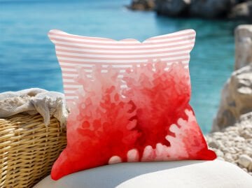 3D Çizgili Mercan Temalı Kırlent Paneli Dikilmemiş Kumaş