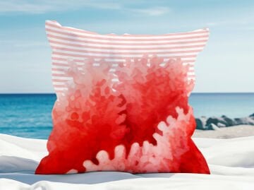 3D Çizgili Mercan Temalı Kırlent Paneli Dikilmemiş Kumaş