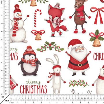 Yılbaşı Koleksiyonu- Noel Babalı, Geyikli, Tavşanlı, Kardan Adamlı, Penguenli Yılbaşı Desenli Kumaş