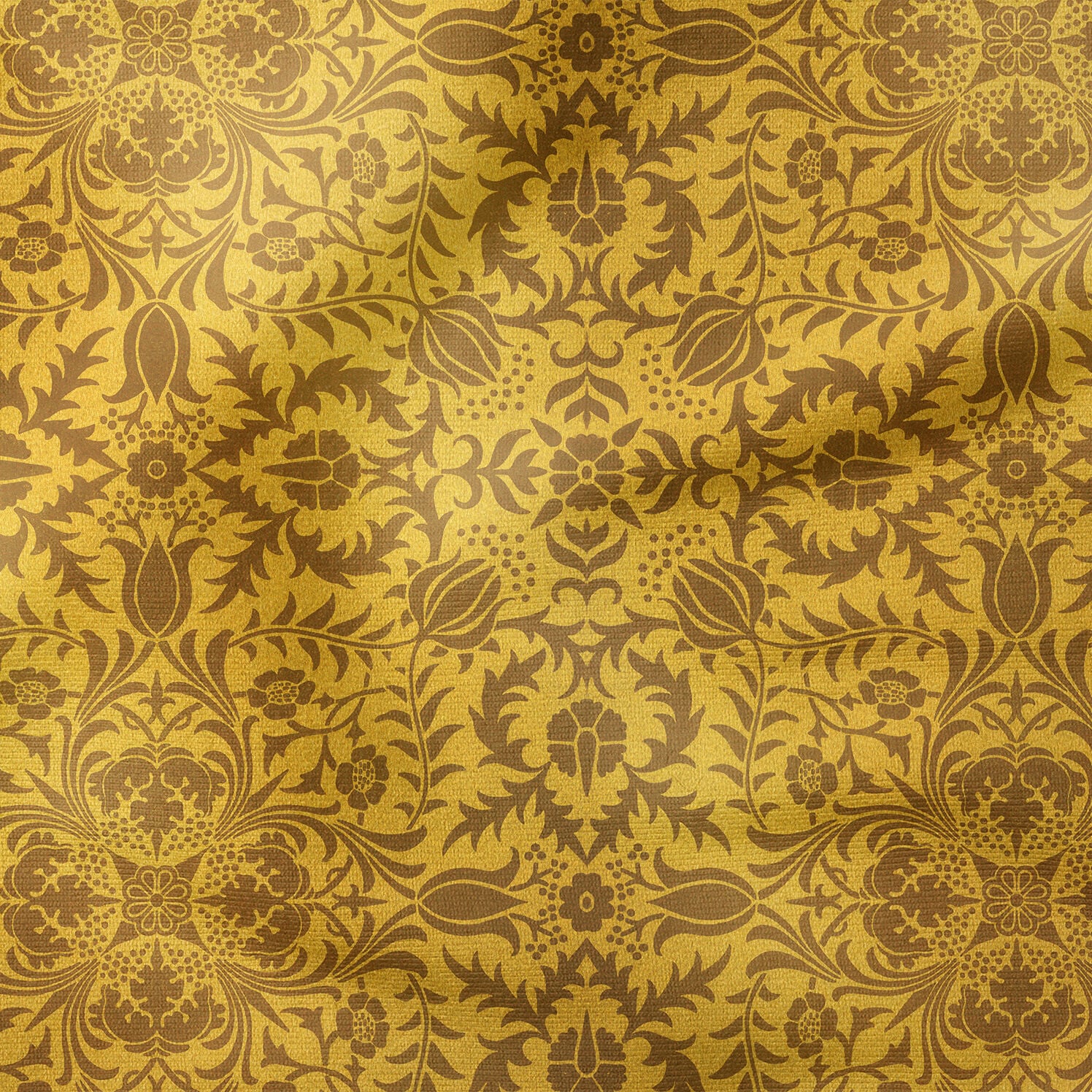 William Morris Esintili Hardal Botanik Desenli Kumaş – Vintage Floral Dekoratif Kumaş 143 cm