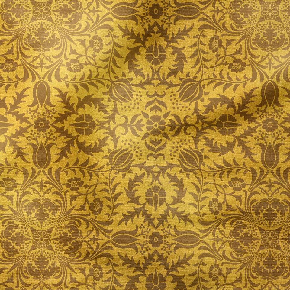 William Morris Esintili Hardal Botanik Desenli Kumaş – Vintage Floral Dekoratif Kumaş 143 cm