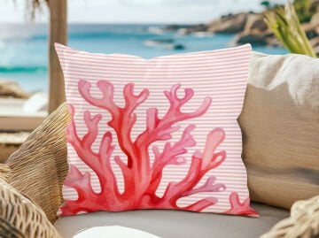 3D Çizgili Mercan Temalı Kırlent Paneli Dikilmemiş Kumaş
