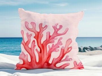 3D Çizgili Mercan Temalı Kırlent Paneli Dikilmemiş Kumaş