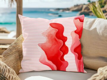 3D Çizgili Mercan Temalı Kırlent Paneli Dikilmemiş Kumaş