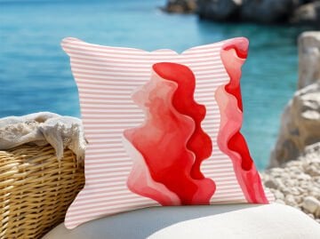 3D Çizgili Mercan Temalı Kırlent Paneli Dikilmemiş Kumaş