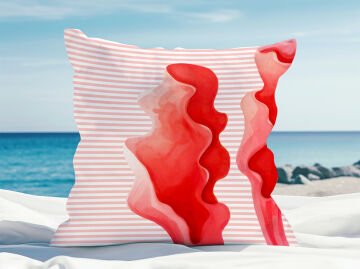 3D Çizgili Mercan Temalı Kırlent Paneli Dikilmemiş Kumaş