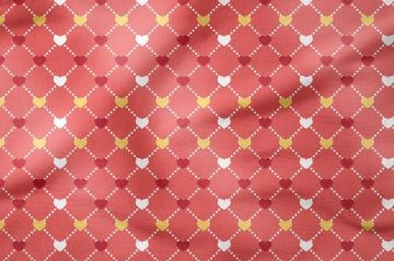 Valentine's Day Collection-Yellow Red White Heart Fabric with Pomegranate Flower Background
