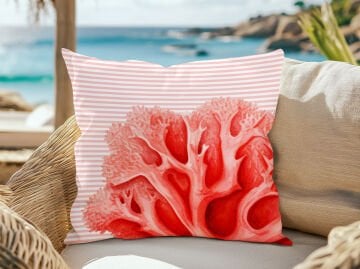 3D Çizgili Mercan Temalı Kırlent Paneli Dikilmemiş Kumaş