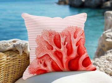 3D Çizgili Mercan Temalı Kırlent Paneli Dikilmemiş Kumaş