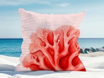 3D Çizgili Mercan Temalı Kırlent Paneli Dikilmemiş Kumaş