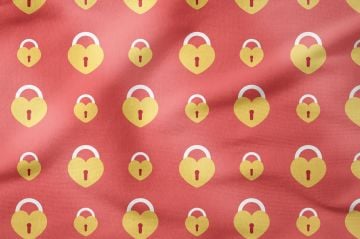 Valentine's Day Collection-Pomegranate Flower Background Heart Padlock Fabric