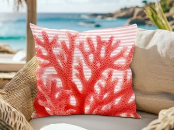 3D Çizgili Mercan Temalı Kırlent Paneli Dikilmemiş Kumaş