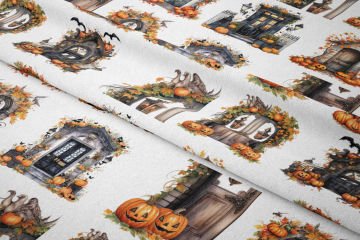 Pop Art Kumaş Halloween Bal Kabaklı Vintage Kapılar