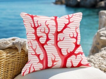 3D Çizgili Mercan Temalı Kırlent Paneli Dikilmemiş Kumaş