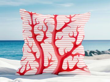 3D Çizgili Mercan Temalı Kırlent Paneli Dikilmemiş Kumaş
