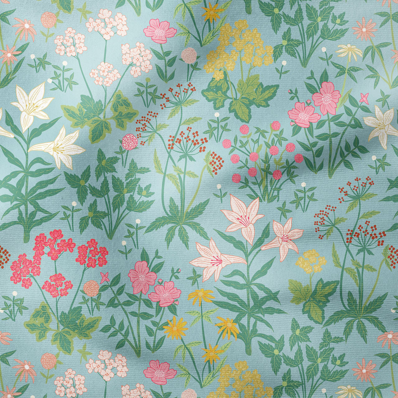 William Morris Esintili Yabani Çiçek Desenli Kumaş – Vintage Botanical Dekoratif Kumaş 143 cm
