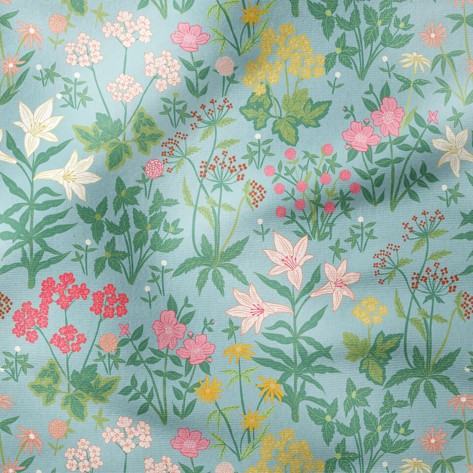 William Morris Esintili Yabani Çiçek Desenli Kumaş – Vintage Botanical Dekoratif Kumaş 143 cm