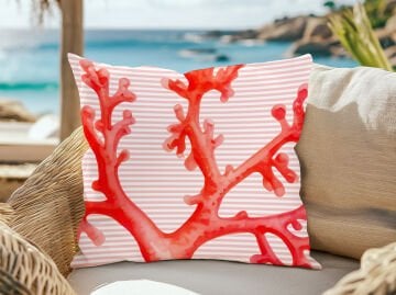 3D Çizgili Mercan Temalı Kırlent Paneli Dikilmemiş Kumaş
