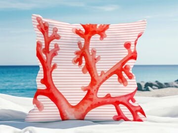 3D Çizgili Mercan Temalı Kırlent Paneli Dikilmemiş Kumaş