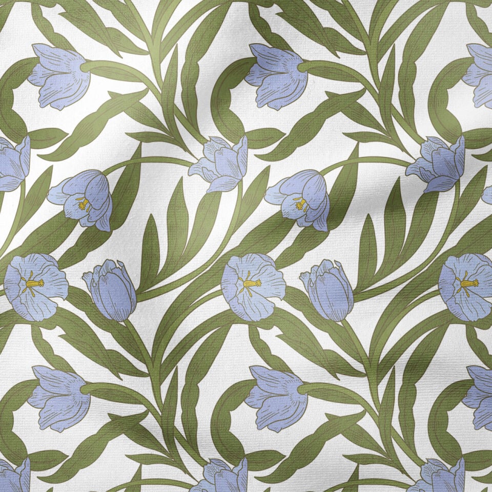William Morris Esintili Mavi Çiçek Desenli Kumaş – Vintage Botanical Dekoratif Kumaş 143 cm