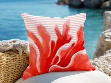 3D Çizgili Mercan Temalı Kırlent Paneli Dikilmemiş Kumaş