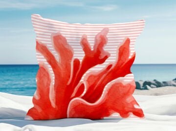 3D Çizgili Mercan Temalı Kırlent Paneli Dikilmemiş Kumaş