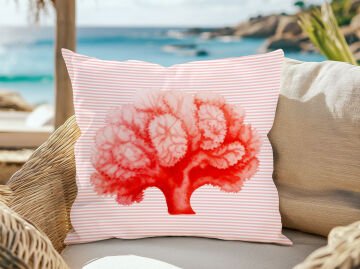 3D Çizgili Mercan Temalı Kırlent Paneli Dikilmemiş Kumaş