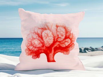 3D Çizgili Mercan Temalı Kırlent Paneli Dikilmemiş Kumaş