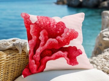 3D Çizgili Mercan Temalı Kırlent Paneli Dikilmemiş Kumaş