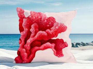 3D Çizgili Mercan Temalı Kırlent Paneli Dikilmemiş Kumaş