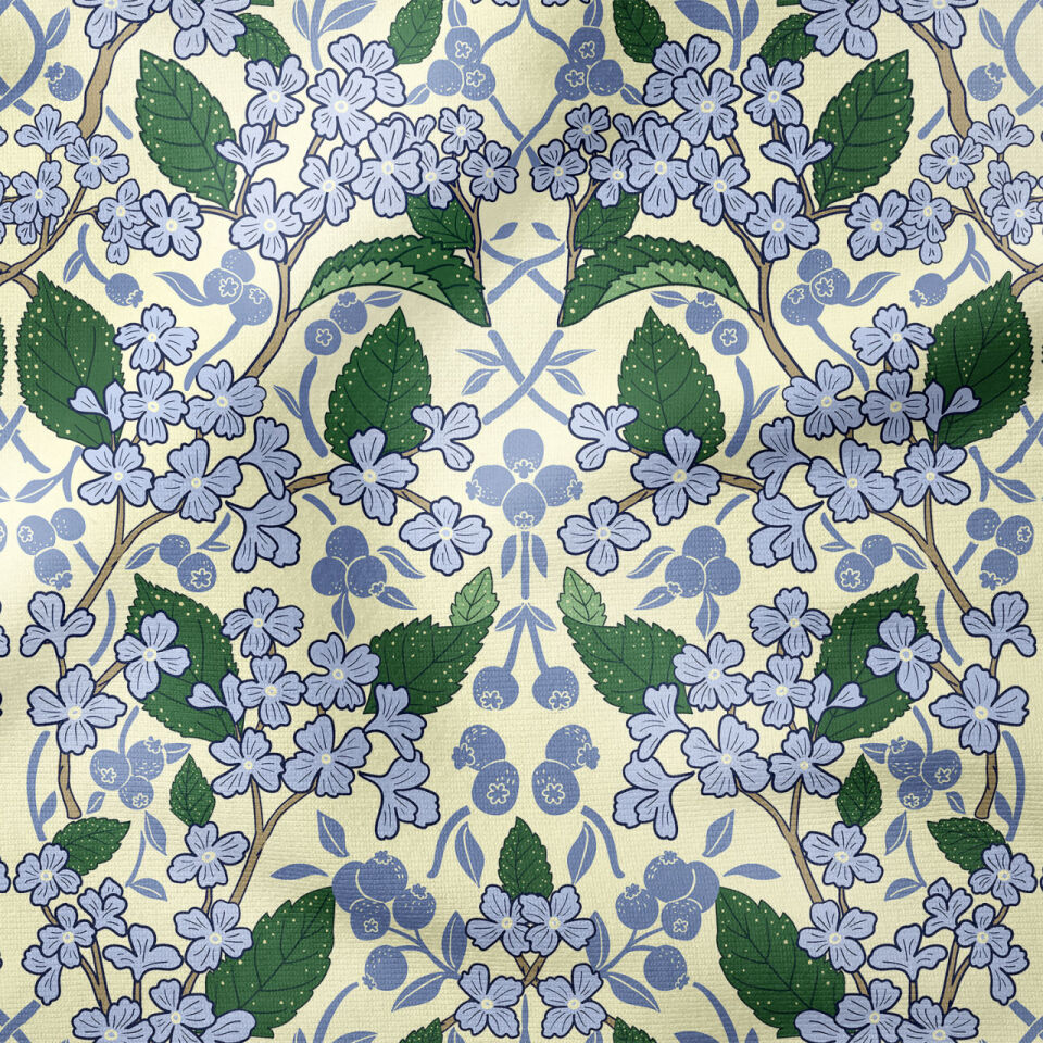 William Morris Esintili Mavi Çiçek Desenli Kumaş | Vintage Botanik Dekoratif Kumaş